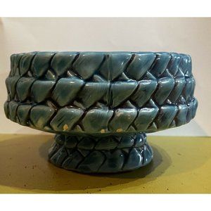 MCM Caffco Planter Mid Century Blue pedestal woven ceramic Mod
